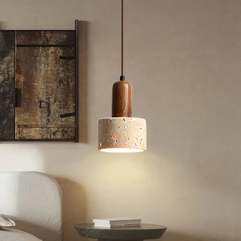 Fany Marble Stone and Wood Pendant Ceiling Light